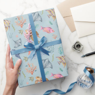 Aquarell-Ozeanleben Texturiert Pastellblau Geschenkpapier