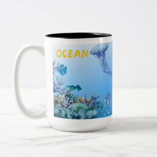 Aquarell-Ozeanleben-Und-Meereskreaturen-Tasse Zweifarbige Tasse