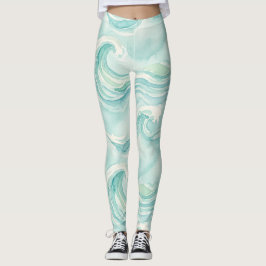 Aquarell-Ozeanwellen-Muster Leggings