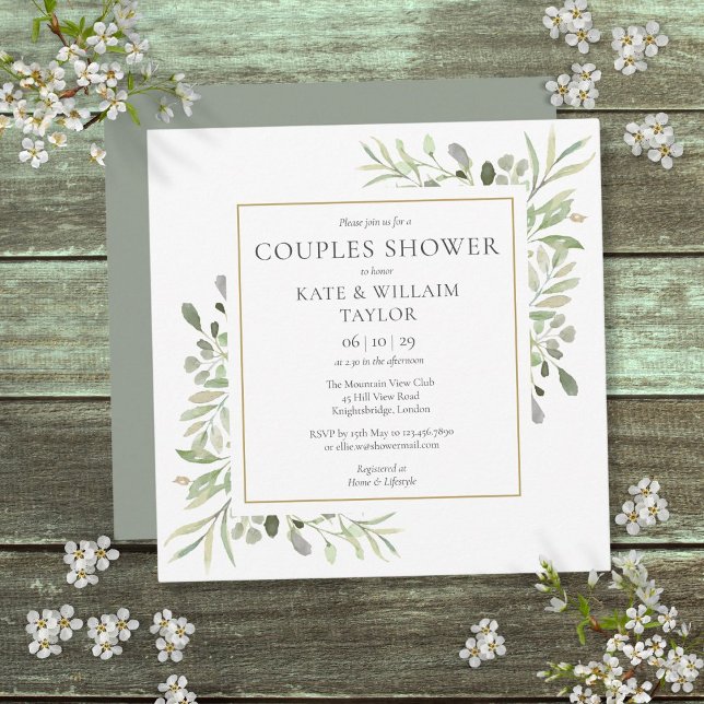 Aquarell Paare Kinderdusche Sprinkle Einladung (Watercolor Greenery Couples Baby Shower Sprinkle Invitation)