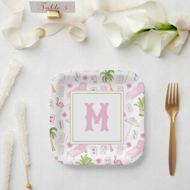 Aquarell Palm Beach Mahjong Pappteller (Hochzeit)
