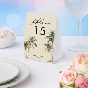 Aquarell-Palmbaum-Hochzeit Küsten-Destination Tischaufsteller