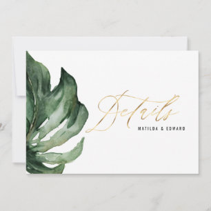 Aquarell-Palmblatt-Foliage und goldene Hochzeitsde Ankündigung
