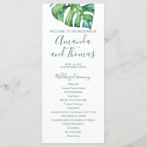 Aquarell-Palmblatt - Programm für eine Hochzeit am