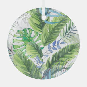 Aquarell-Palmblätter, exotischer nahtloser Hinterg Ornament Aus Glas
