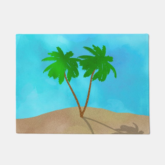 Aquarell-Palme-Strand-Szenen-Collage Fußmatte (Vorderseite)