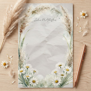 Aquarell-Pampasgras und weiße Daisy Botanik Briefpapier