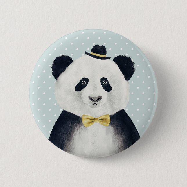 Aquarell-Panda-Bär Button (Vorderseite)