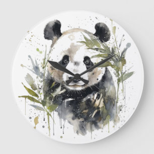 Aquarell-Panda-Garten Große Wanduhr