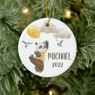 Aquarell-Panda mit Ballon-Monogramm Kind Keramik Ornament
