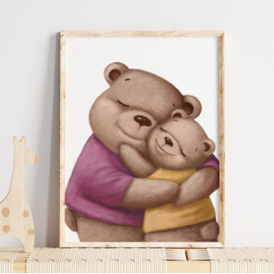 Aquarell Papa Bärenumarmung Bär Wandbild Poster