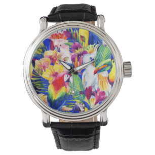 Aquarell-Papageien Armbanduhr