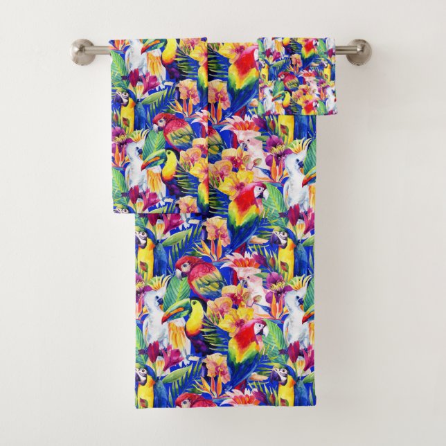Aquarell-Papageien Badhandtuch Set (Insitu)