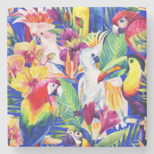 Aquarell-Papageien Steinuntersetzer