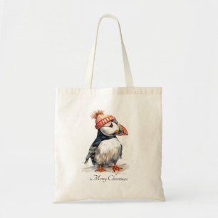 Aquarell-Papageientaucher-Weihnachts-Küsten-Shoppi Tragetasche