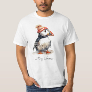 Aquarell-Papageientaucher-Weihnachts-Küstenbekleid T-Shirt