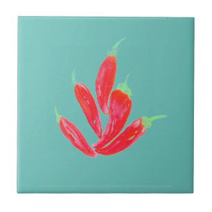Aquarell Paprika Rot Habanero Chili Fliese