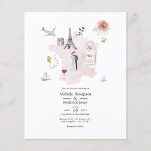 Aquarell Paris Destination Hochzeit Monogramm Flyer