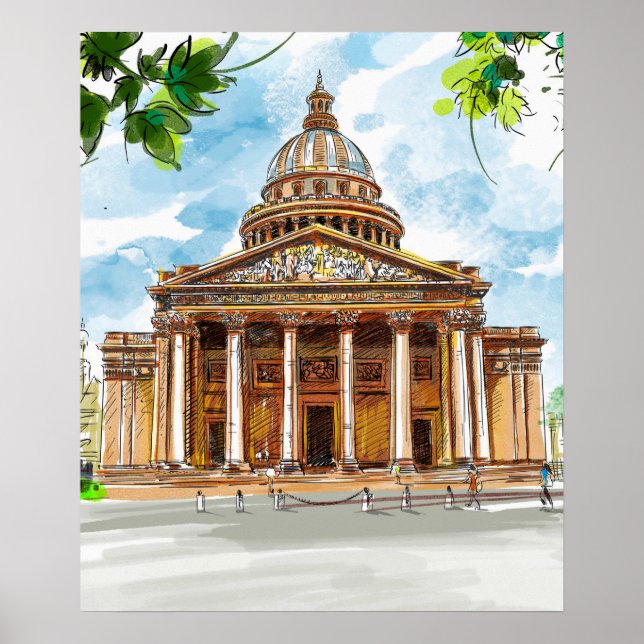 Aquarell Paris Pantheon Malerposter Poster (Vorne)