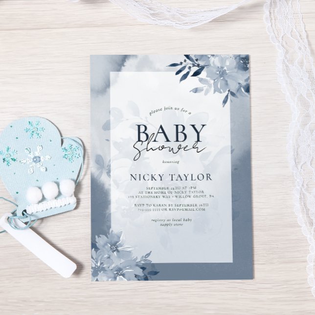 Aquarell Pastel Blue Floral Baby Dusche Einladung (Von Creator hochgeladen)