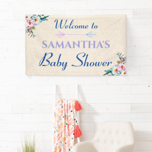 Aquarell Pastel Boho Floral Baby Dusche Willkommen Banner