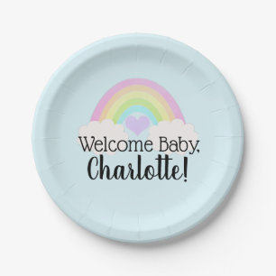 Aquarell Pastel Rainbow Begrüßungsdusche Pappteller