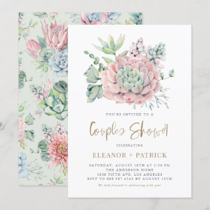 Aquarell Pastel Succulents Paare Dusche Einladung