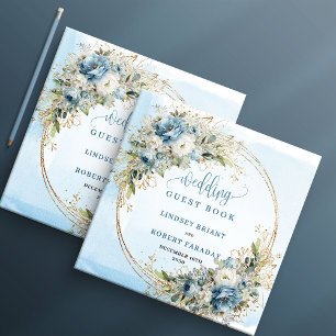 Aquarell-Pastell-Blau-Blumen-Gold-Gästebuch Gästebuch