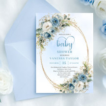 Aquarell Pastell Blau Floral Gold Babyparty