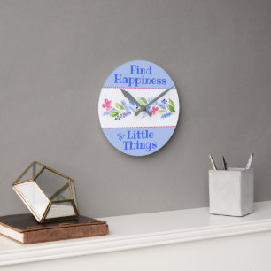 Aquarell Pastell Blumen Glück SELIGKEIT IN KLEINEN Runde Wanduhr