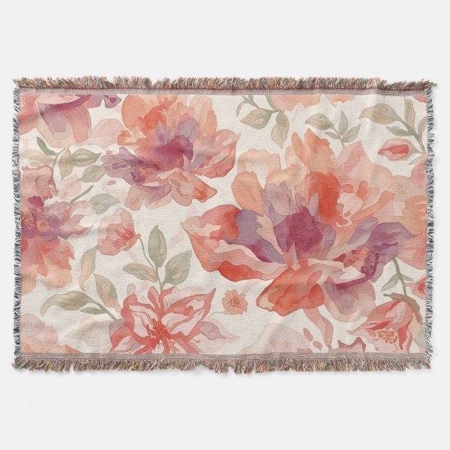 Aquarell-Pastell-Blumen Hellorange Decke (Vorderseite)