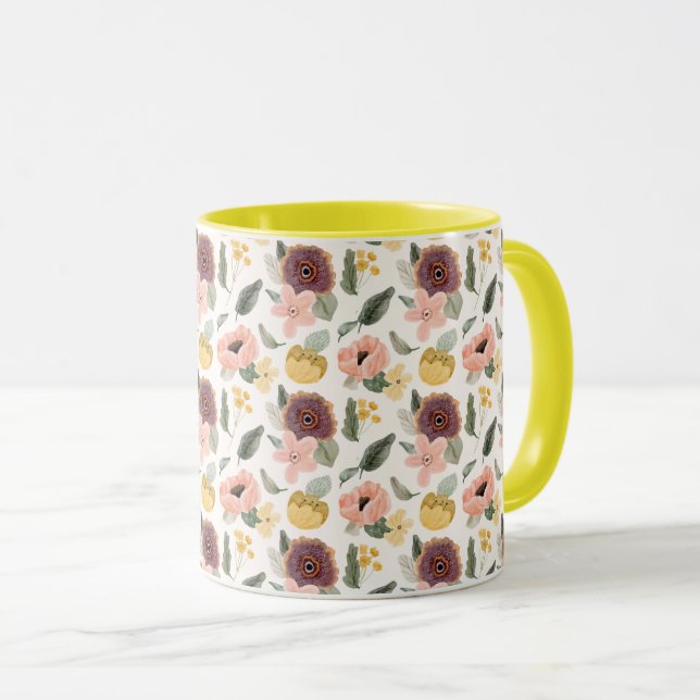 Aquarell Pastell Florales Nahtloses Muster | Sanft Tasse (VorderseiteRechts)