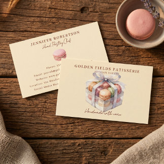 Aquarell Pastell Makronen Box Patisserie Geschäft Telefonnummerkarte