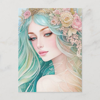 Aquarell Pastell Mermaid Postkarte