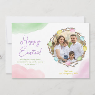 Aquarell-Pastell-Osterkranz mit Familienfoto Karte