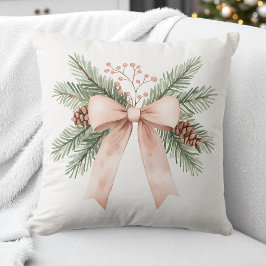 Aquarell Pastell Pink Beige Weihnachtsbäume Pinien Kissen