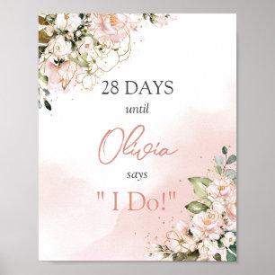 Aquarell Pastell Rosa Floral Boho Countdown Schild