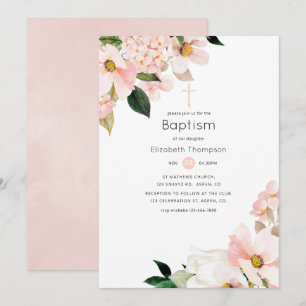 Aquarell Pastell Rosa Florale Taufe Einladung