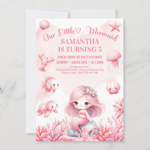 Aquarell-Pastell-Rosa-Kleine-Meerjungfrau-Geburtst Einladung