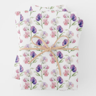 Aquarell Pastell Rosa Lila Süßerbse Blumen Geschenkpapier Set