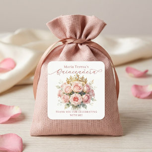 Aquarell Pastellrosa Roségold Tiara Quinceañera Quadratischer Aufkleber