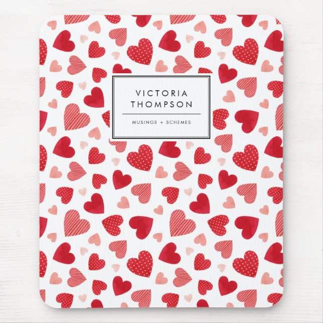 Aquarell-Patchwork-Rot-Herzen-Muster Mousepad (Vorne)