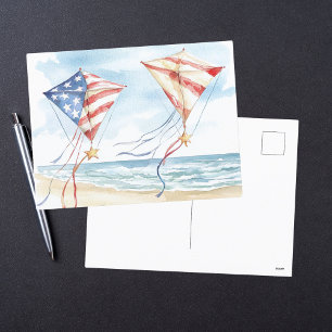 Aquarell Patriotische Sterne Streifen Drachen Küst Feiertagspostkarte