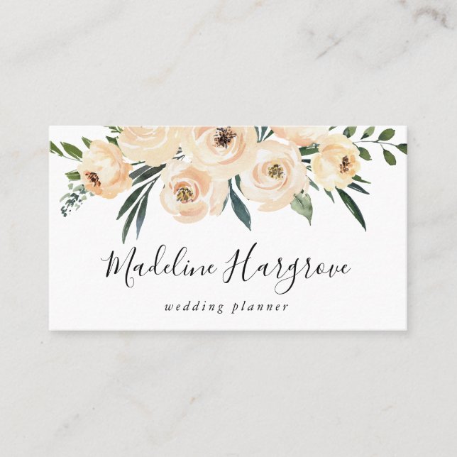 Aquarell Peach Floral & Greenery Visitenkarte (Vorderseite)