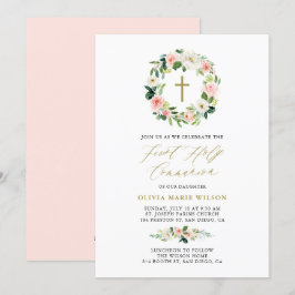 Aquarell Peach Florals Erste Heilige Kommune Einladung