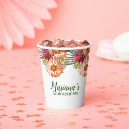 Aquarell Peach Florals Grüne Süße 16 Quince Pappbecher
