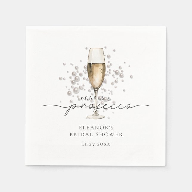 Aquarell-Perlen & Prosecco-Brautjungfernparty Serviette (Vorderseite)