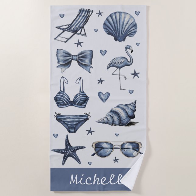 Aquarell Personalisiert Name Sommerreise Thema Strandtuch (Vorderseite)