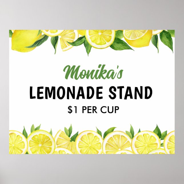 Aquarell-personalisierter Limonadenstand Poster (Vorne)
