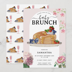 Aquarell-Pfannkuchen-Beeren-Brunch-Baby-Party Einladung